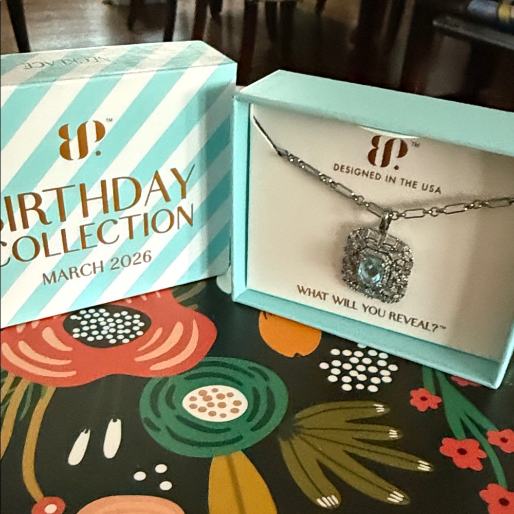 Birthday Collection March 2026 Silver Necklace with Aqua Blue Pendant